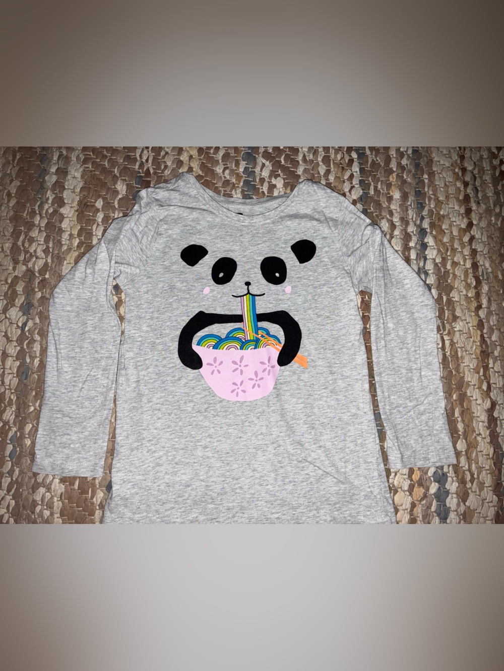 Tea Collection Gray Long Sleeve Tee with Panda & Rainbow Noodles